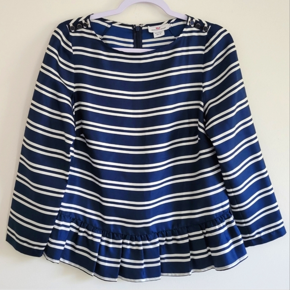 Vinyard Vine 100% Silk‎ Navy Striped Marine look Blouse Top 4